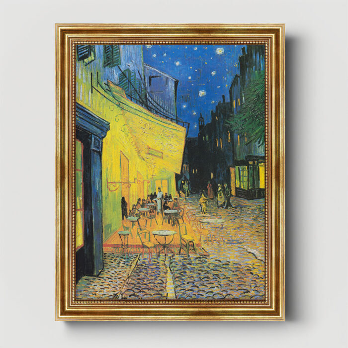 Cafe Terrasse bei Nacht von Vincent van Gogh Bild mit Rahmen in Gold