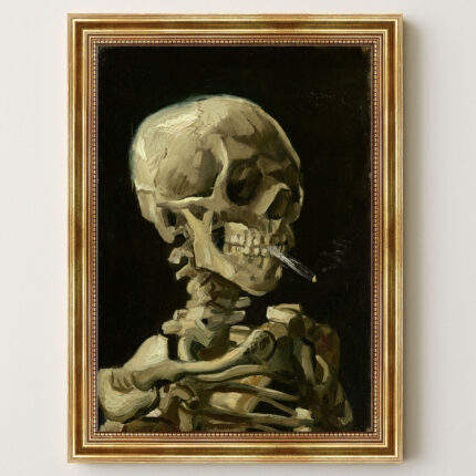 Schädel mit brennender Zigarette von Vincent van Gogh Bild mit Rahmen in Gold