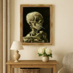 Schädel mit brennender Zigarette von Vincent van Gogh Bild mit Rahmen in Gold