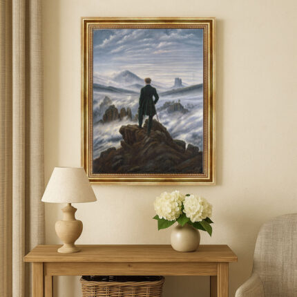 Wanderer über dem Nebelmeer David C. Friedrich Bild mit Rahmen in Gold (Kopie)
