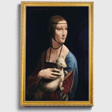Lady with an Ermine by Da Vinci Wall Art with Golden Frame Old Master Painting Reproduction Print for Home and Office Decorations
