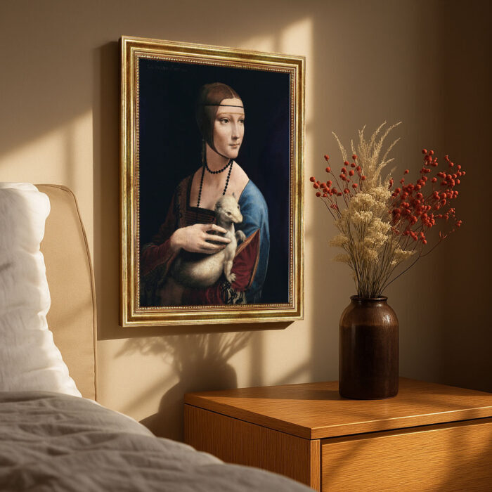 Dame mit dem Hermelin von Da Vinci Bild mit Rahmen in Gold (Kopie)
