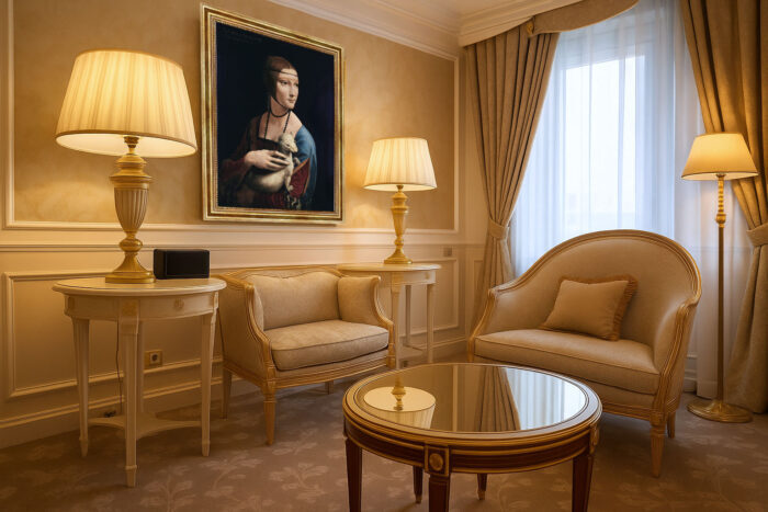 Dame mit dem Hermelin von Da Vinci Bild mit Rahmen in Gold (Kopie)