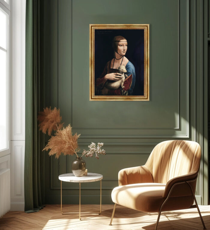Dame mit dem Hermelin von Da Vinci Bild mit Rahmen in Gold (Kopie)