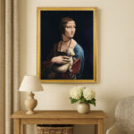 Lady with an Ermine by Da Vinci Wall Art with Golden Frame Old Master Painting Reproduction Print for Home and Office Decorations