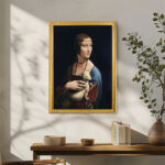 Lady with an Ermine by Da Vinci Wall Art with Golden Frame Old Master Painting Reproduction Print for Home and Office Decorations