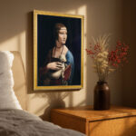 Lady with an Ermine by Da Vinci Wall Art with Golden Frame Old Master Painting Reproduction Print for Home and Office Decorations