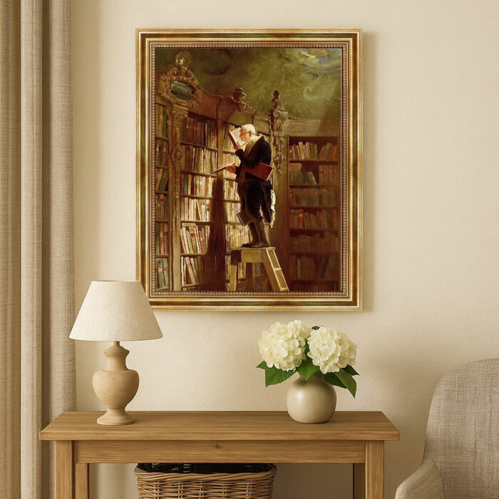Der Bücherwurm von Carl Spitzweg Leinwandbild mit Goldrahmen Klassische Kunst Wanddeko (Kopie)