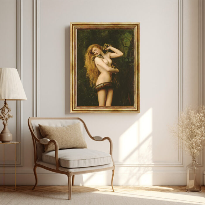 John Colliers Gemälde “Lilith” von 1887 Leinwandbild mit goldenem Rahmen Wandkunst