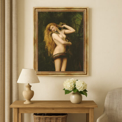 John Colliers Gemälde “Lilith” von 1887 Leinwandbild mit goldenem Rahmen Wandkunst