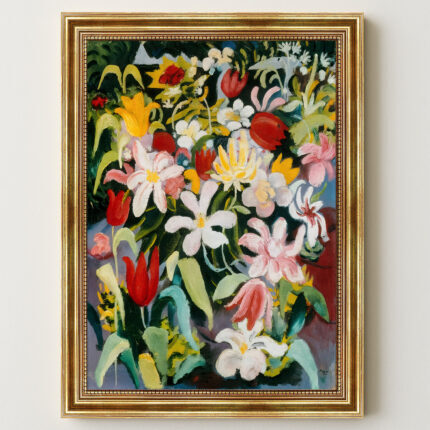 Blumenteppich von August Macke Kunstdruck Leinwandbild mit Rahmen in Gold