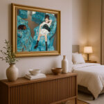 Kleines Mädchen im blauen Fauteuil von Cassatt Kunstdruck Leinwandbild mit Rahmen in Gold