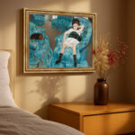 Kleines Mädchen im blauen Fauteuil von Cassatt Kunstdruck Leinwandbild mit Rahmen in Gold