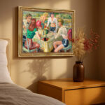 Hans Clar Kunstdruck Junge Leute im Park Impressionismus Leinwandbild mit Rahmen in Gold