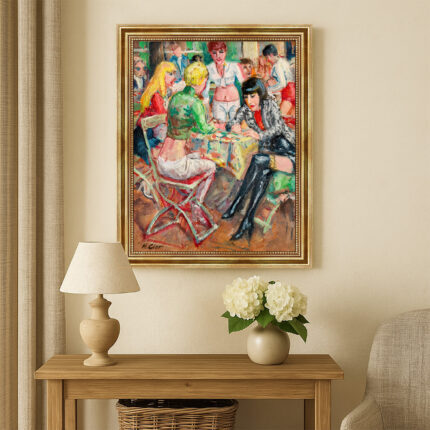 Hans Clar Kunstdruck Junge Gesellschaft Impressionismus Leinwandbild mit Rahmen in Gold (Kopie)