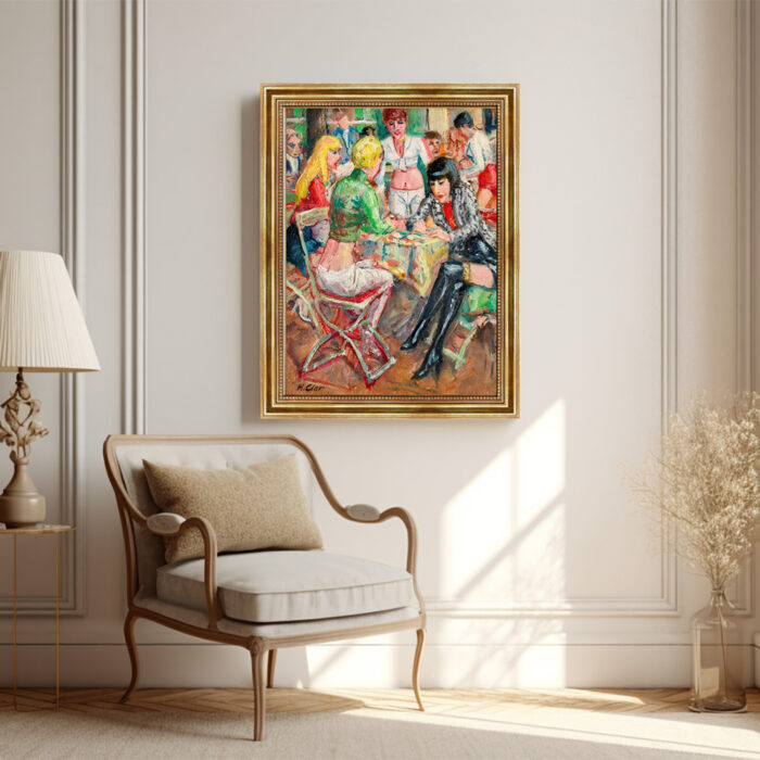 Hans Clar Kunstdruck Junge Gesellschaft Impressionismus Leinwandbild mit Rahmen in Gold (Kopie)