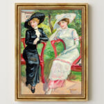 Hans Clar Kunstdruck Zwei Damen im Park Impressionismus Leinwandbild mit Rahmen in Gold