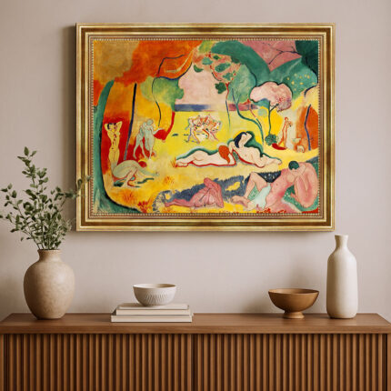 Die Lebensfreude von Henri Matisse Kunstdruck Leinwandbild mit Rahmen in Gold