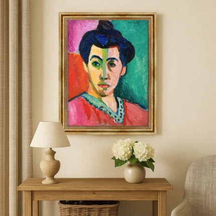 Die grüne Linie Porträt Madame Matisse von Henri Matisse Kunstdruck Leinwandbild mit Rahmen in Gold