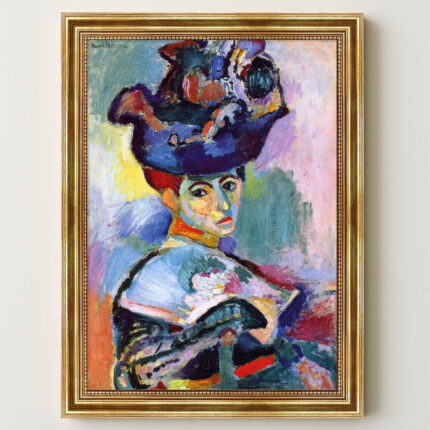 Frau mit Hut von Henri Matisse Kunstdruck Leinwandbild mit Rahmen in Gold