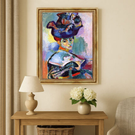 Frau mit Hut von Henri Matisse Kunstdruck Leinwandbild mit Rahmen in Gold