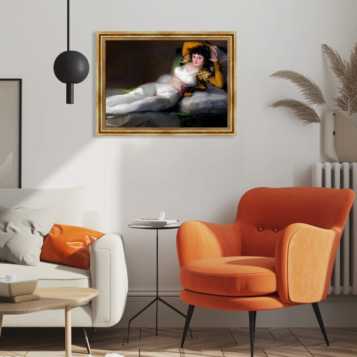 Bekleidete Maya von Francisco de Goya Kunstdruck Leinwandbild mit Rahmen in Gold