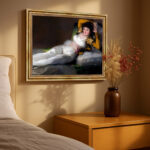 Bekleidete Maya von Francisco de Goya Kunstdruck Leinwandbild mit Rahmen in Gold
