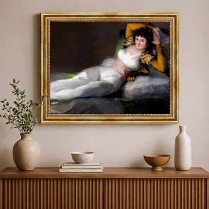 Bekleidete Maya von Francisco de Goya Kunstdruck Leinwandbild mit Rahmen in Gold