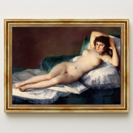 Nackte Maya von Francisco de Goya Kunstdruck Leinwandbild mit Rahmen in Gold