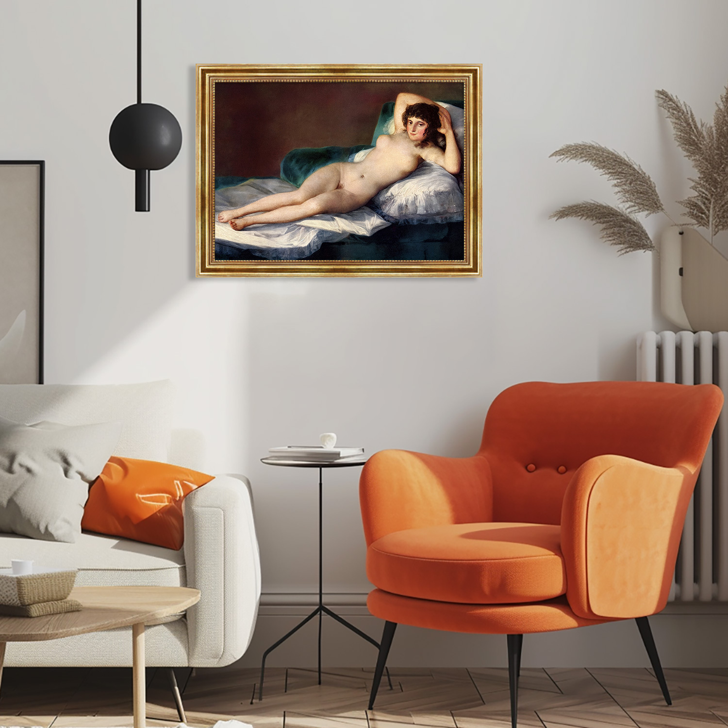 Goya_Die_nackte-Maja_Zimmer Nackte Maya von Francisco de Goya Kunstdruck Leinwandbild mit Rahmen in Gold