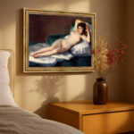 Nackte Maya von Francisco de Goya Kunstdruck Leinwandbild mit Rahmen in Gold