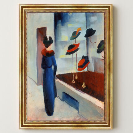 Hutladen von August Macke Kunstdruck Leinwandbild mit Rahmen in Gold