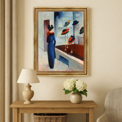 Hutladen von August Macke Kunstdruck Leinwandbild mit Rahmen in Gold