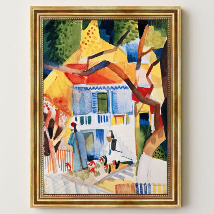 Innenhof des Landhauses in St. Germain August Macke Kunstdruck Leinwandbild mit Rahmen in Gold