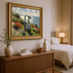 Damen an der Küste Malstil Monet Kunstdruck Leinwandbild mit Rahmen in Gold
