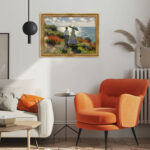 Damen an der Küste Malstil Monet Kunstdruck Leinwandbild mit Rahmen in Gold