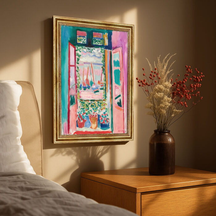 Offenes Fenster von Henri Matisse Kunstdruck Leinwandbild mit Rahmen in Gold