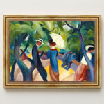 Promenade von Macke August Macke Kunstdruck Leinwandbild mit Rahmen in Gold