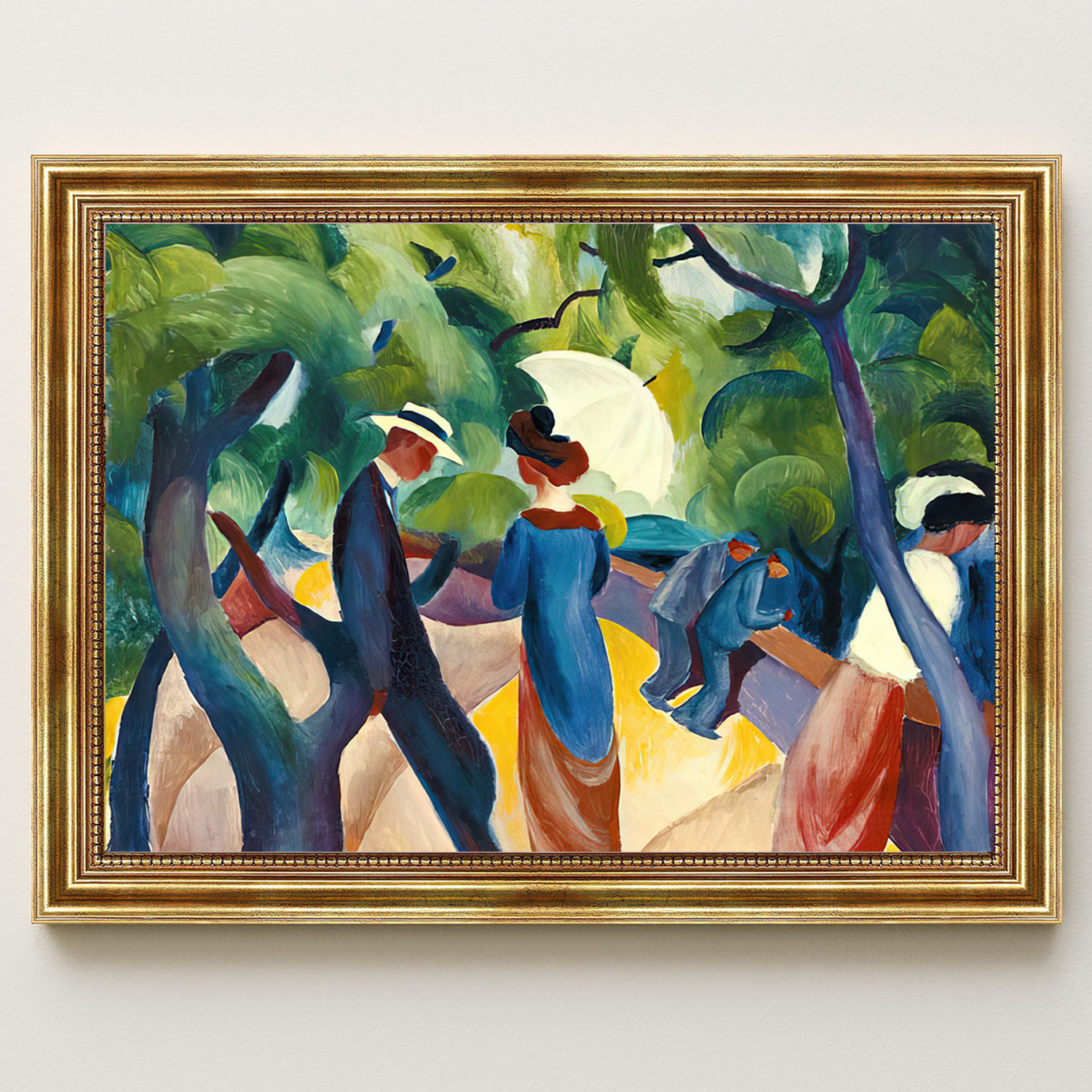 Promenade-Macke-rahmen Promenade von Macke August Macke Kunstdruck Leinwandbild mit Rahmen in Gold