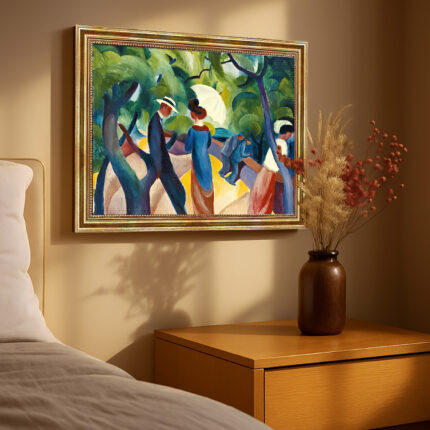 Promenade von Macke August Macke Kunstdruck Leinwandbild mit Rahmen in Gold