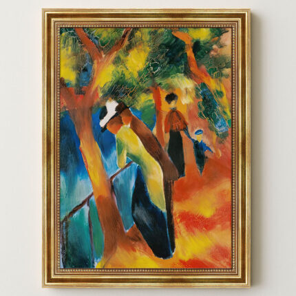 Sonniger Weg von Macke August Macke Kunstdruck Leinwandbild mit Rahmen in Gold
