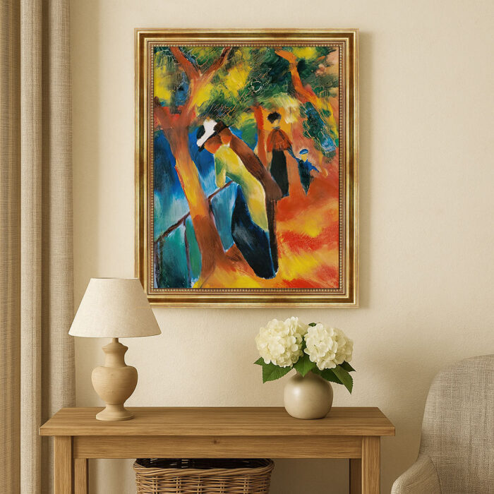 Sonniger Weg von Macke August Macke Kunstdruck Leinwandbild mit Rahmen in Gold