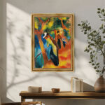 Sonniger Weg von Macke August Macke Kunstdruck Leinwandbild mit Rahmen in Gold