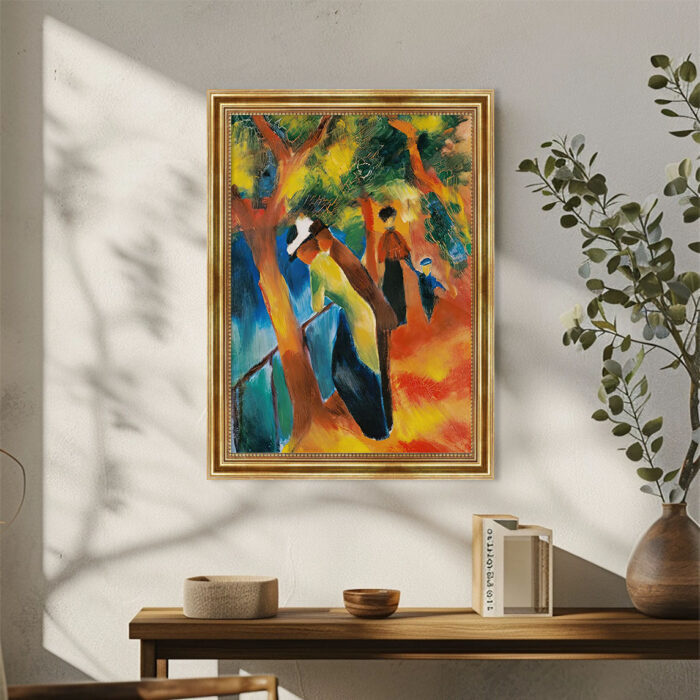 Sonniger Weg von Macke August Macke Kunstdruck Leinwandbild mit Rahmen in Gold