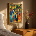 Sonniger Weg von Macke August Macke Kunstdruck Leinwandbild mit Rahmen in Gold