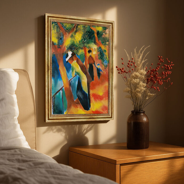 Sonniger Weg von Macke August Macke Kunstdruck Leinwandbild mit Rahmen in Gold