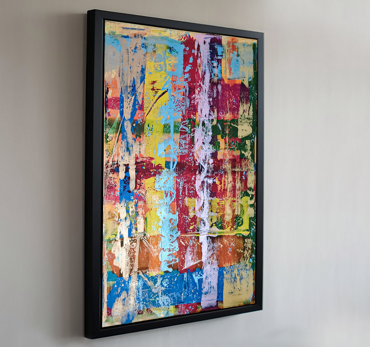 Vertikale Energie_Schattenfugenrahmen Vertikale Energie Abstrakt Handgemalt Leinwandbild Mehrfarbig Original Kunst Unikat