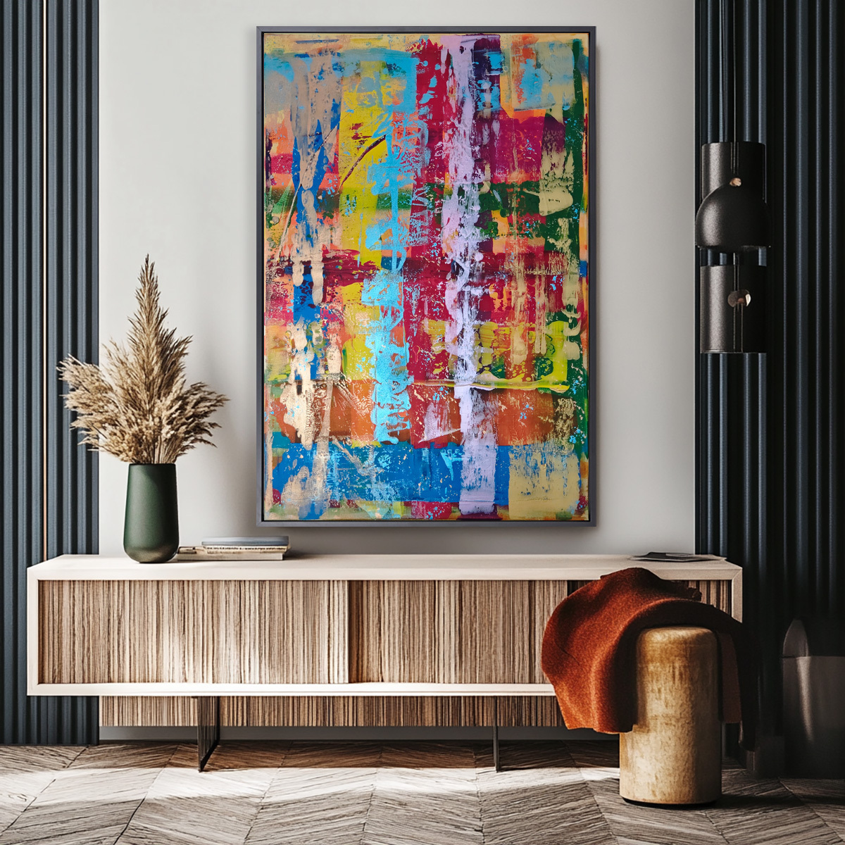 Vertikale Enerigie_raum Vertikale Energie Abstrakt Handgemalt Leinwandbild Mehrfarbig Original Kunst Unikat