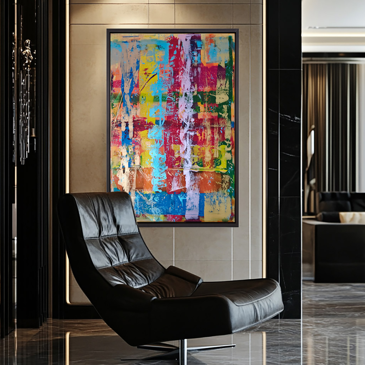 Vertikale Enerigie_wohnzimmer Vertikale Energie Abstrakt Handgemalt Leinwandbild Mehrfarbig Original Kunst Unikat