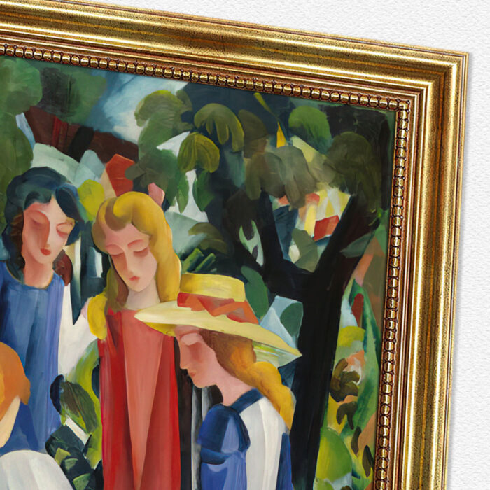 Vier Mädchen von Macke August Macke Kunstdruck Leinwandbild mit Rahmen in Gold